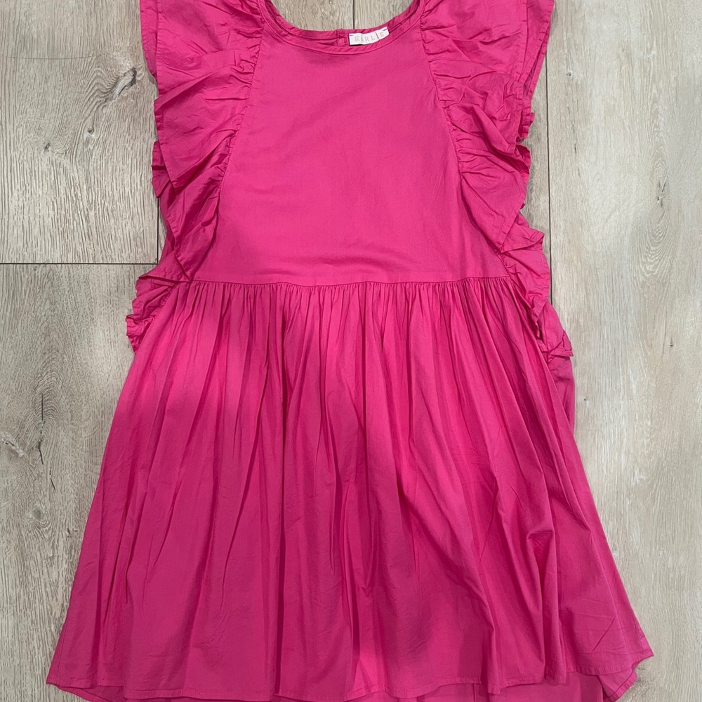Karlie Pink Ruffled Midi Sundress with Flutter Sleeves